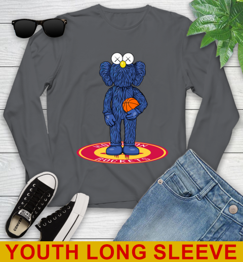 NBA Basketball Houston Rockets Kaws Bff Blue Figure Shirt Youth Long Sleeve 9