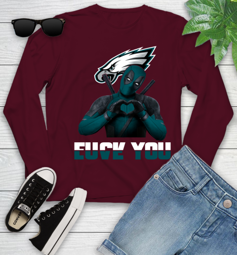 NHL Philadelphia Eagles Deadpool Love You Fuck You Football Sports Youth Long Sleeve 6