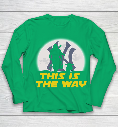 New York Yankees MLB Baseball Star Wars Yoda And Mandalorian This Is The Way Youth Long Sleeve 4