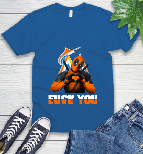 MLB Miami Marlins Deadpool Love You Fuck You Baseball Sports V-Neck T-Shirt 5