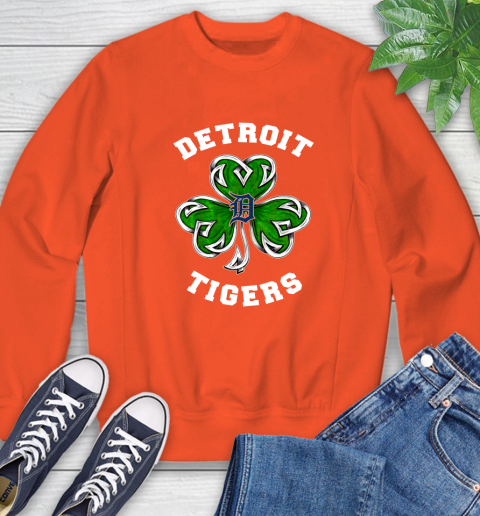MLB Detroit Tigers Three Leaf Clover St Patrick's Day Baseball Sports Sweatshirt 3