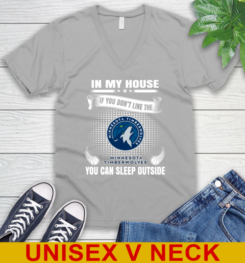 Minnesota Timberwolves NBA Basketball In My House If You Don't Like The Timberwolves You Can Sleep Outside Shirt V-Neck T-Shirt 3