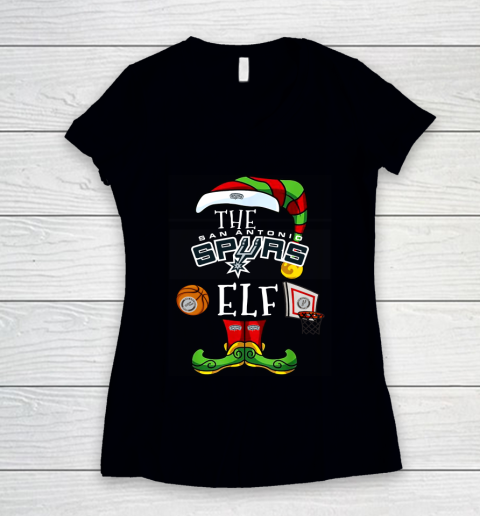 San Antonio Spurs Christmas ELF Funny NBA Women's V-Neck T-Shirt