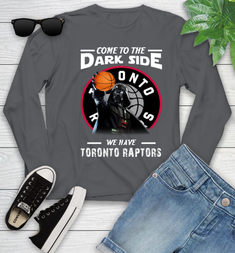 NBA Come To The Dark Side We Have Toronto Raptors Star Wars Darth Vader Basketball Youth Long Sleeve 9