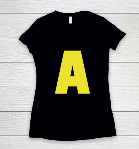 Yellow A On Red For Alvin Halloween Costume Women's V-Neck T-Shirt