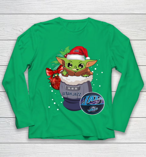 Utah Jazz Christmas Baby Yoda Star Wars Funny Happy NBA Youth Long Sleeve 6