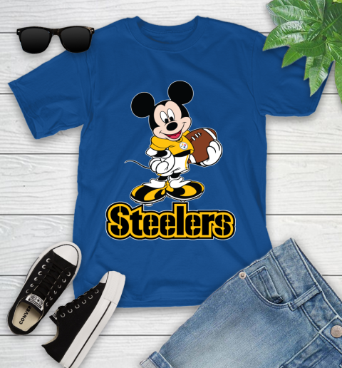 NFL Football Pittsburgh Steelers Cheerful Mickey Mouse Shirt Youth T-Shirt 9