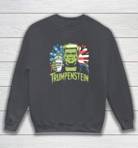 Trumpenstein Funny Iced Coffee Drink Halloween 4th of July USA Flag Sweatshirt 3