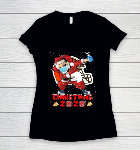 Cleveland Browns Funny Santa Claus Dabbing Christmas 2020 NFL Women's V-Neck T-Shirt