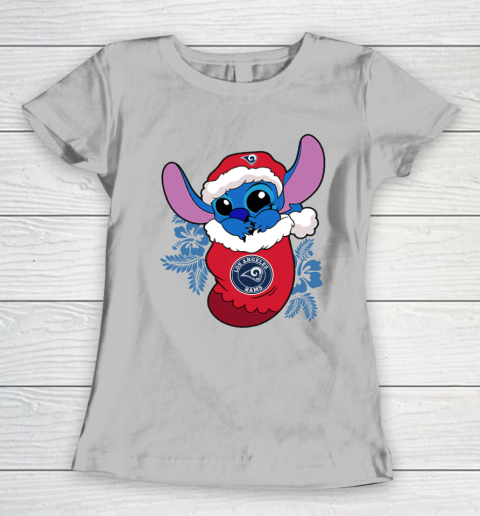 Los Angeles Rams Christmas Stitch In The Sock Funny Disney NFL Women's T-Shirt 6