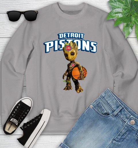 Detroit Pistons NBA Basketball Groot Marvel Guardians Of The Galaxy Youth Sweatshirt 4