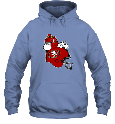 qusm snoopy and woodstock resting on san francisco 49ers helmet hoodie 23 front carolina blue