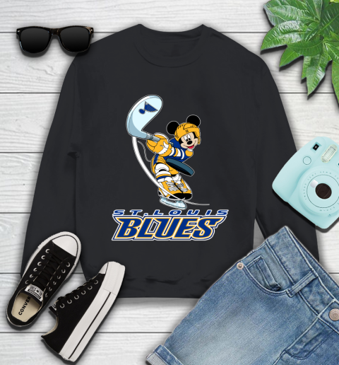 NHL Hockey St.Louis Blues Cheerful Mickey Mouse Shirt Youth Sweatshirt