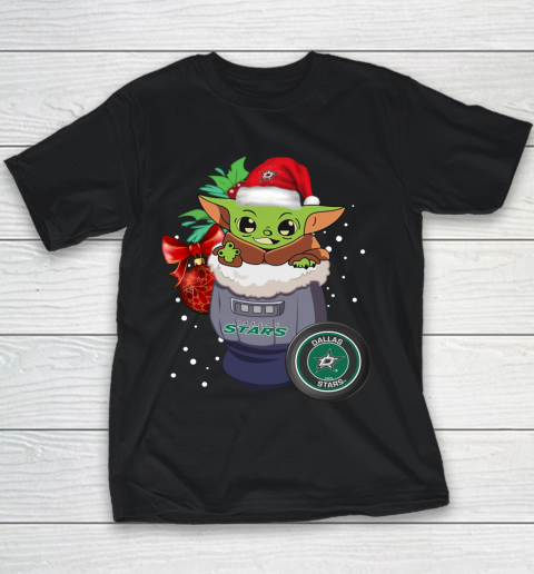 Dallas Stars Christmas Baby Yoda Star Wars Funny Happy NHL Youth T-Shirt 2