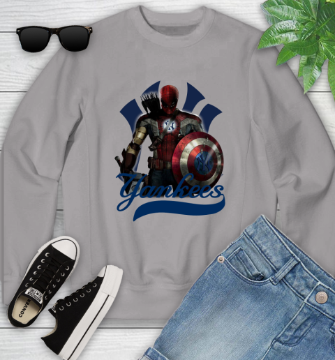 MLB Captain America Thor Spider Man Hawkeye Avengers Endgame Baseball New York Yankees Youth Sweatshirt 4