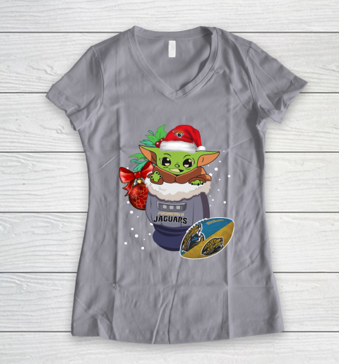 Jacksonville Jaguars Christmas Baby Yoda Star Wars Funny Happy NFL Women's V-Neck T-Shirt 4