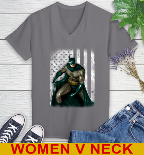 Oakland Athletics MLB Baseball Batman DC American Flag Shirt Women's V-Neck T-Shirt 11