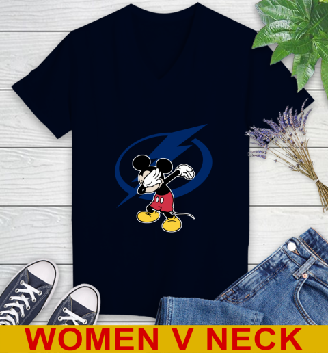 Tampa Bay Lightning NHL Hockey Dabbing Mickey Disney Sports Women's V-Neck T-Shirt 3