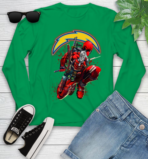 NFL Deadpool Marvel Comics Sports Football Los Angeles Chargers Youth Long Sleeve 6