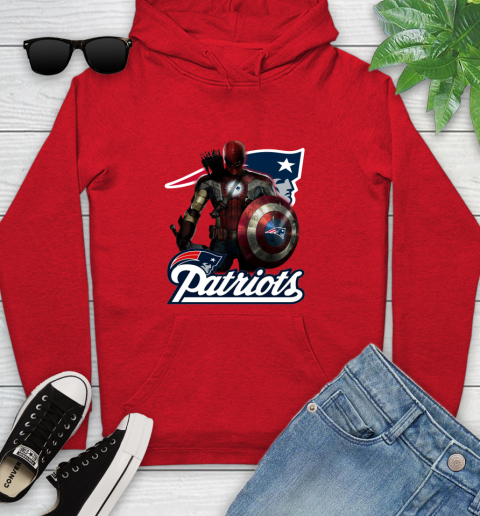 NFL Captain America Thor Spider Man Hawkeye Avengers Endgame Football New England Patriots Youth Hoodie 11