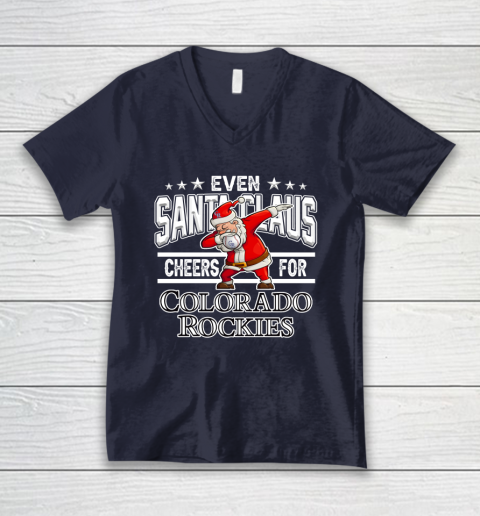 Colorado Rockies Even Santa Claus Cheers For Christmas MLB V-Neck T-Shirt 2