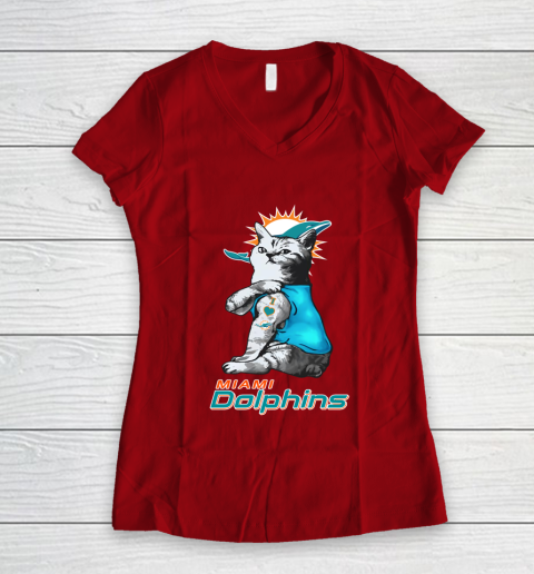 NFL Football My Cat Loves Miami Dolphins Women's V-Neck T-Shirt 8