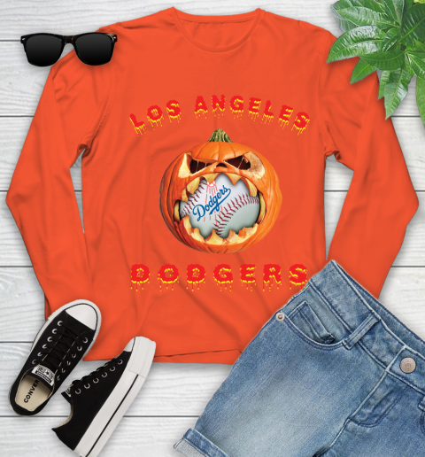 MLB Los Angeles Dodgers Halloween Pumpkin Baseball Sports Youth Long Sleeve 4