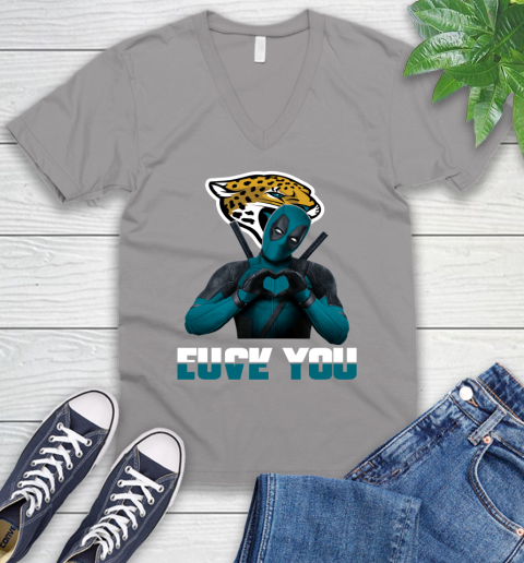 NHL Jacksonville Jaguars Deadpool Love You Fuck You Football Sports V-Neck T-Shirt 3