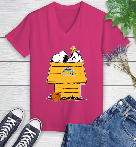 Denver Nuggets NBA Basketball Snoopy Woodstock The Peanuts Movie Women's V-Neck T-Shirt 9