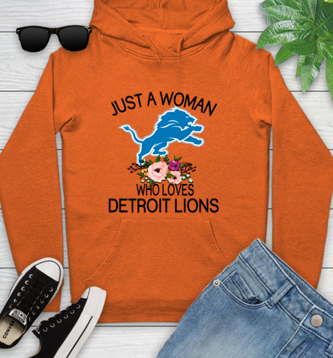 NFL Just A Woman Who Loves Detroit Lions Football Sports Youth Hoodie 3