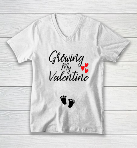 Womens Growing My Valentine Great Family Gift V-Neck T-Shirt