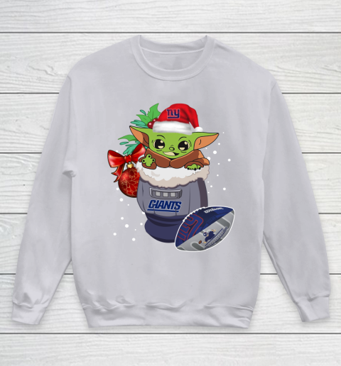 New York Giants Christmas Baby Yoda Star Wars Funny Happy NFL Youth Sweatshirt 4