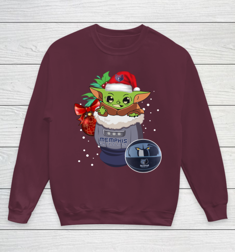 Memphis Grizzlies Christmas Baby Yoda Star Wars Funny Happy NBA Youth Sweatshirt 5