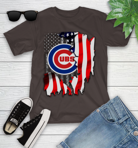 Chicago Cubs MLB Baseball American Flag Youth T-Shirt 7