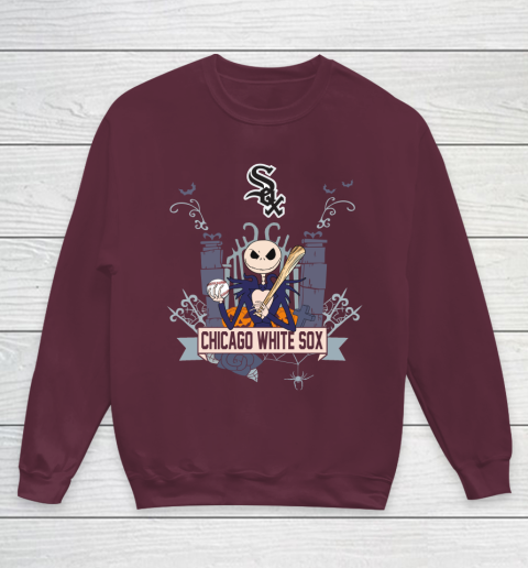 MLB Chicago White Sox Baseball Jack Skellington Halloween Youth Sweatshirt 4