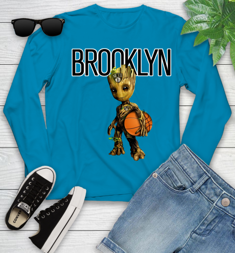 Brooklyn Nets NBA Basketball Groot Marvel Guardians Of The Galaxy Youth Long Sleeve 7