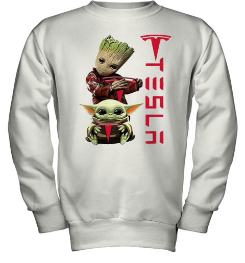 Baby Groot And Baby Yoda Tesla Star Wars Youth Sweatshirt