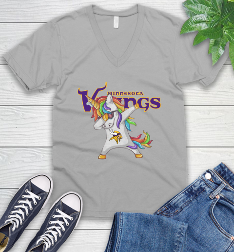 Minnesota Vikings NFL Football Funny Unicorn Dabbing Sports V-Neck T-Shirt 4