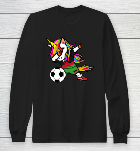 Funny Dabbing Unicorn Malawi Football Malawian Flag Soccer Long Sleeve T-Shirt