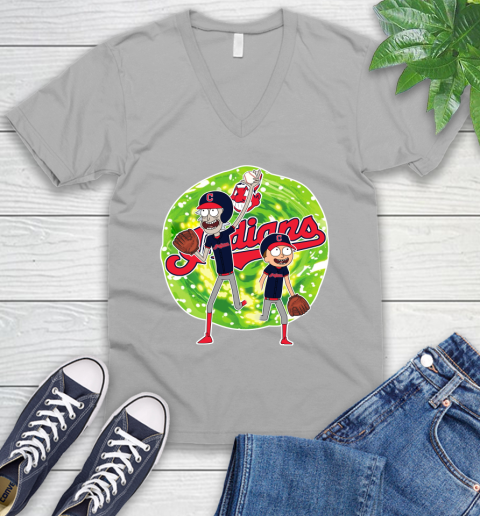 MLB Cleveland Indians Rick And Morty Baseball Sports V-Neck T-Shirt 4