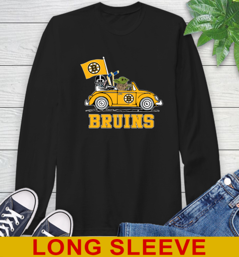 NHL Hockey Boston Bruins Darth Vader Baby Yoda Driving Star Wars Shirt Long Sleeve T-Shirt 2