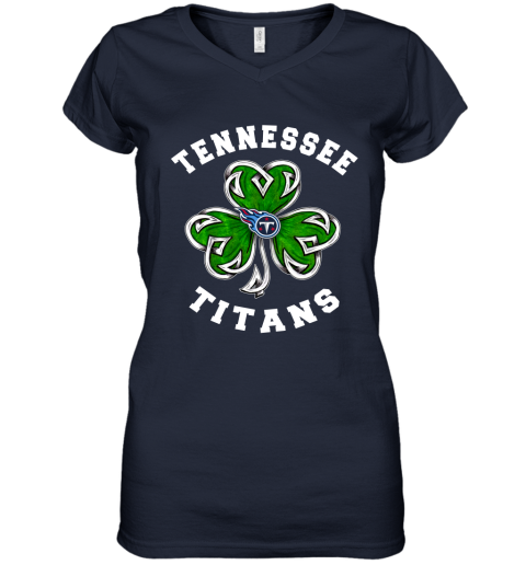 NFL Tennessee Titans Three Leaf Clover St Patrick's Day Football Sports zBYGnj3LYA9 women v neck t shirt 39 95 151514 front navy