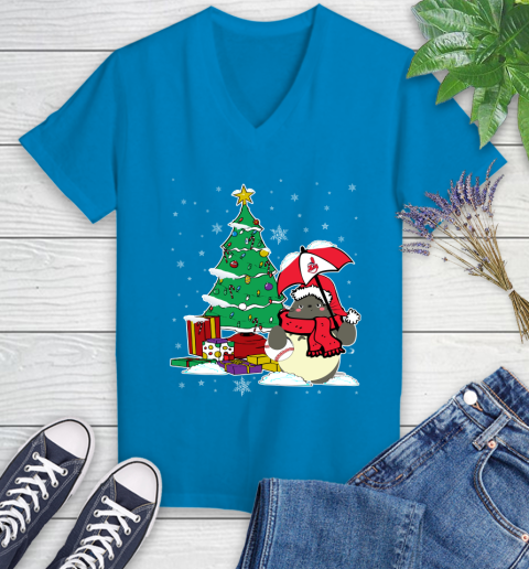 Cleveland Indians MLB Baseball Cute Tonari No Totoro Christmas Sports Women's V-Neck T-Shirt 7