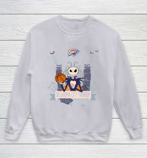 NBA Oklahoma City Thunder Basketball Jack Skellington Halloween Youth Sweatshirt 3