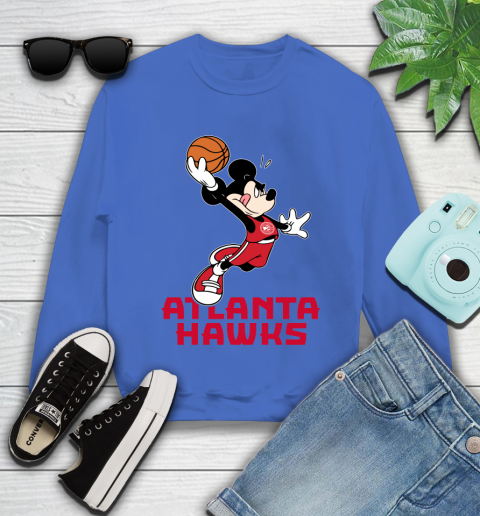 NBA Basketball Atlanta Hawks Cheerful Mickey Mouse Shirt Youth Sweatshirt 7