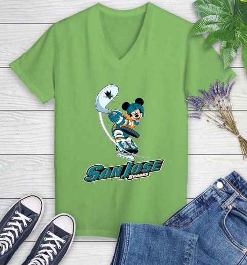 NHL Hockey San Jose Sharks Cheerful Mickey Mouse Shirt Women's V-Neck T-Shirt 9