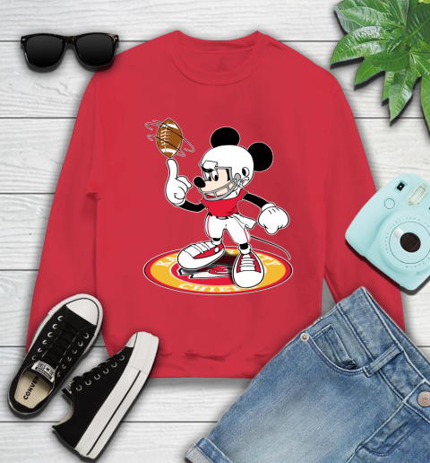 NFL Football Kansas City Chiefs Cheerful Mickey Disney Shirt Youth Sweatshirt 8