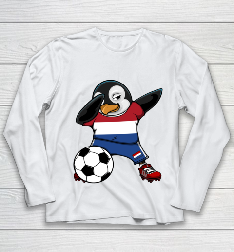 Dabbing Penguin Netherlands Soccer Fan Jersey Football Lover Youth Long Sleeve