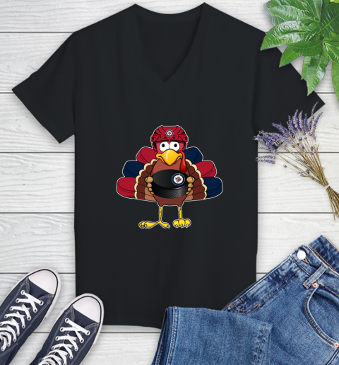 Winnipeg Jets Turkey Thanksgiving Day Women's V-Neck T-Shirt 2