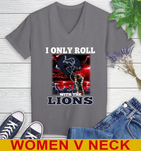 Detroit Lions NFL Football I Only Roll With My Team Sports Women's V-Neck T-Shirt 11